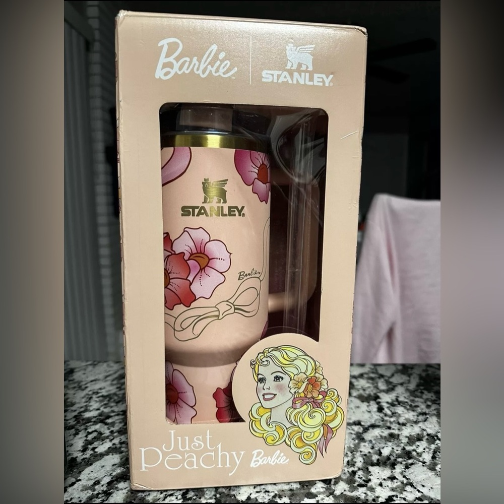 Stanley Pink Floral Tumbler with Gold Logo